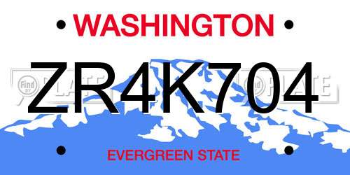 ZR4K704 Washington License Plate
