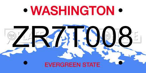 ZR7T008 Washington License Plate