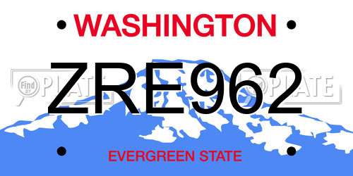 ZRE962 Washington License Plate