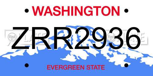 ZRR2936 Washington License Plate