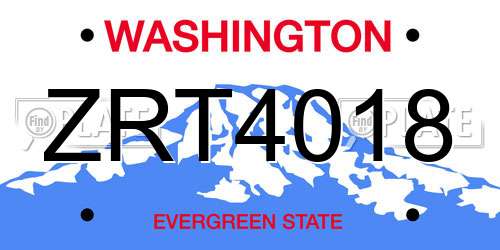 ZRT4018 Washington License Plate