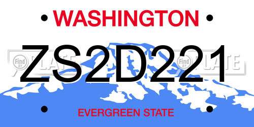 ZS2D221 Washington License Plate