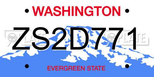 ZS2D771 Washington License Plate
