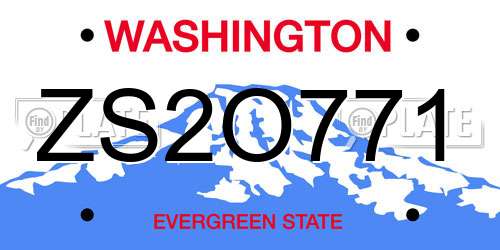 ZS2O771 Washington License Plate