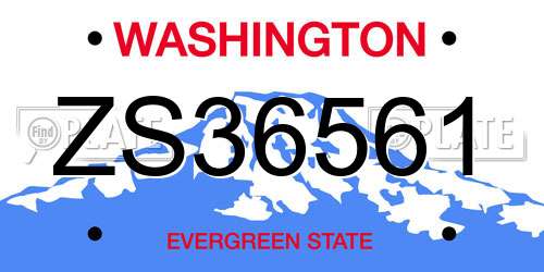ZS36561 Washington License Plate