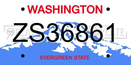 ZS36861 Washington License Plate