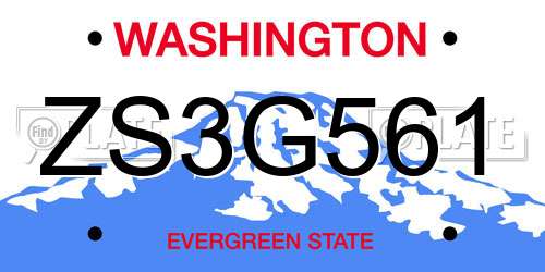 ZS3G561 Washington License Plate