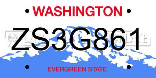ZS3G861 Washington License Plate