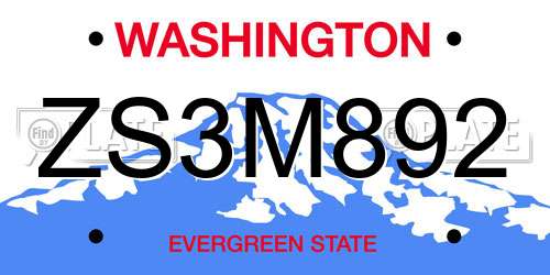 ZS3M892 Washington License Plate