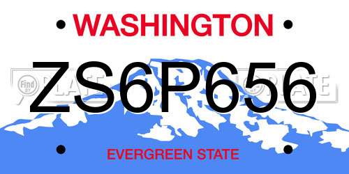 ZS6P656 Washington License Plate