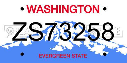 ZS73258 Washington License Plate