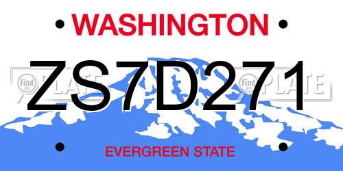 ZS7D271 Washington License Plate