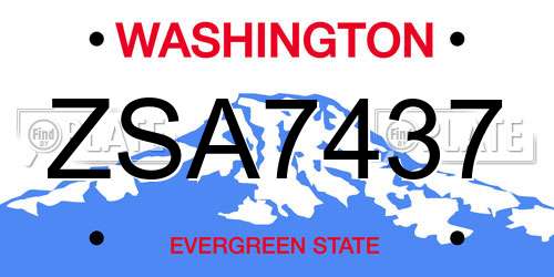 ZSA7437 Washington License Plate