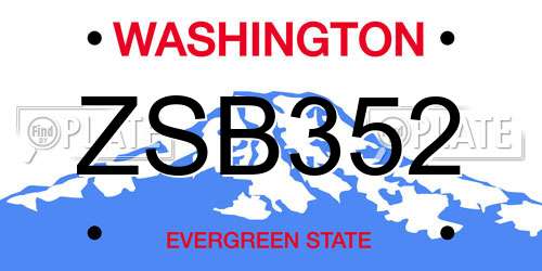 ZSB352 Washington License Plate