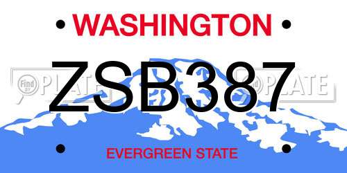 ZSB387 Washington License Plate