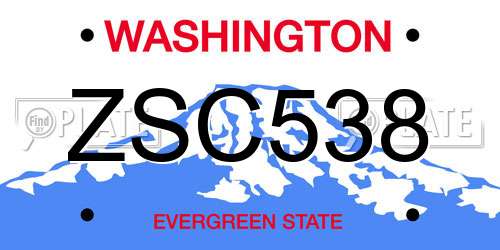 ZSC538 Washington License Plate
