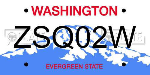 ZSQ02W Washington License Plate