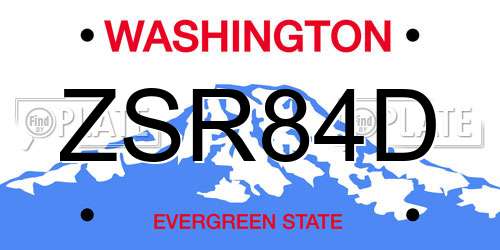 ZSR84D Washington License Plate