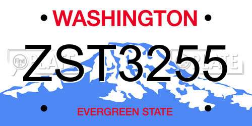 ZST3255 Washington License Plate