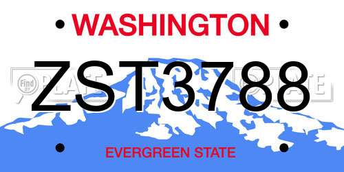 ZST3788 Washington License Plate