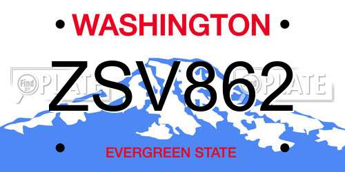 ZSV862 Washington License Plate