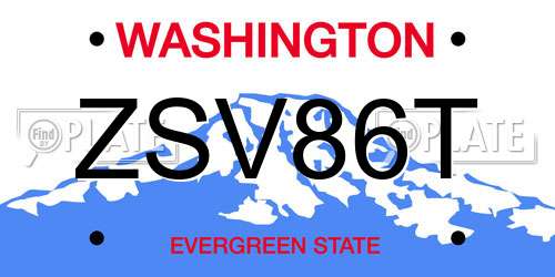 ZSV86T Washington License Plate