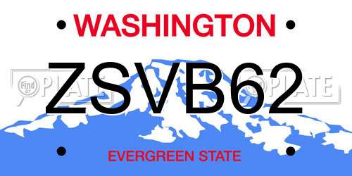 ZSVB62 Washington License Plate