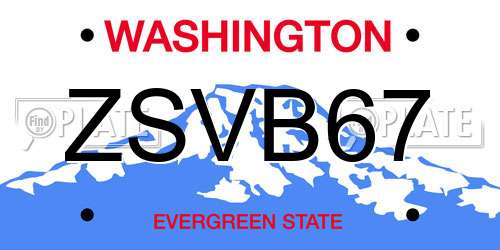 ZSVB67 Washington License Plate