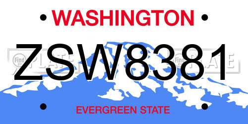 ZSW8381 Washington License Plate