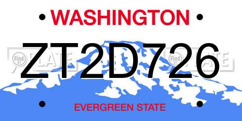 ZT2D726 Washington License Plate