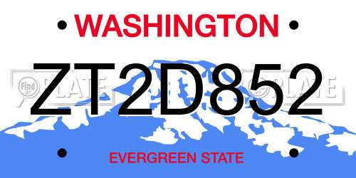 ZT2D852 Washington License Plate