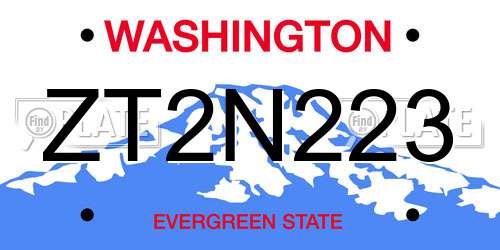 ZT2N223 Washington License Plate