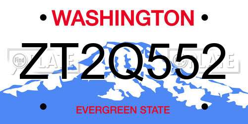ZT2Q552 Washington License Plate