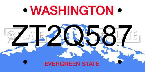 ZT2Q587 Washington License Plate