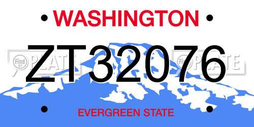 ZT32076 Washington License Plate