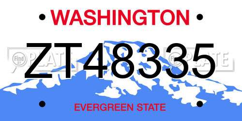 ZT48335 Washington License Plate