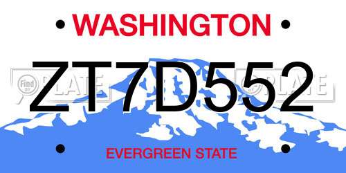 ZT7D552 Washington License Plate