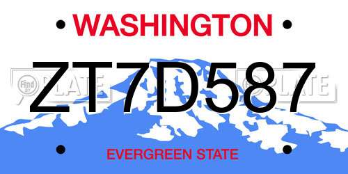 ZT7D587 Washington License Plate