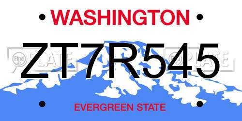 ZT7R545 Washington License Plate