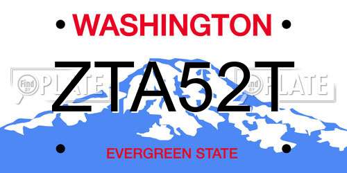 ZTA52T Washington License Plate