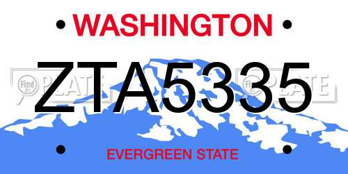 ZTA5335 Washington License Plate