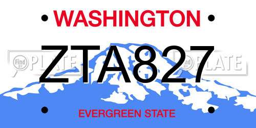 ZTA827 Washington License Plate