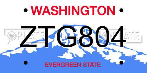 ZTG804 Washington License Plate