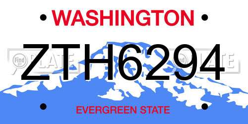 ZTH6294 Washington License Plate