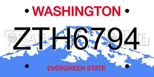 ZTH6794 Washington License Plate