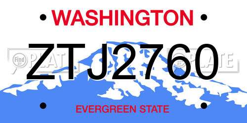 ZTJ2760 Washington License Plate