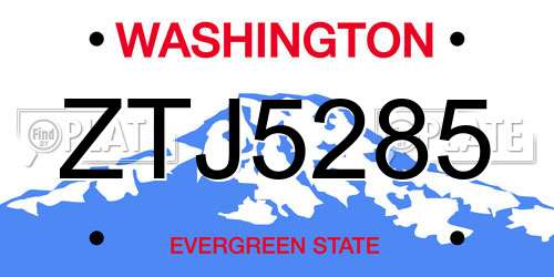 ZTJ5285 Washington License Plate