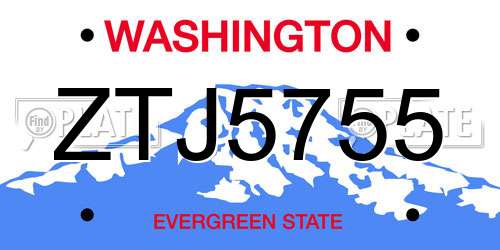 ZTJ5755 Washington License Plate
