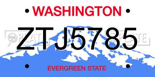 ZTJ5785 Washington License Plate