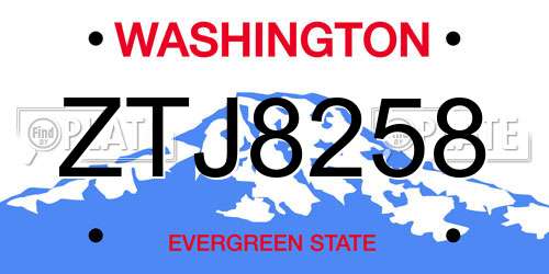 ZTJ8258 Washington License Plate